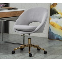 Light Grey Velvet Fabric Upholstered Office Chair Home Office Chair Chrome Base