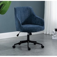 Navy Blue Lined Linen Fabric Upholstered Office Chair Home Office Chair