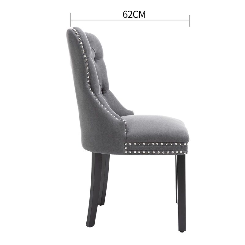 Fabric Dining Chairs Upholstered Tufted, Dark Grey Leather High Back Dining Chairs