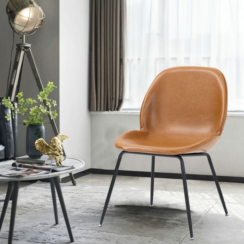Buy Set of 2 PU TAN Dining Chairs Metal Legs MyDeal