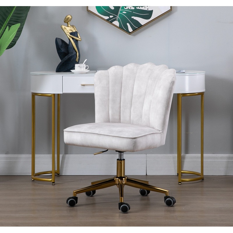 Buy Shell Velvet Upholstered Office Chair Gold BaseBeige MyDeal