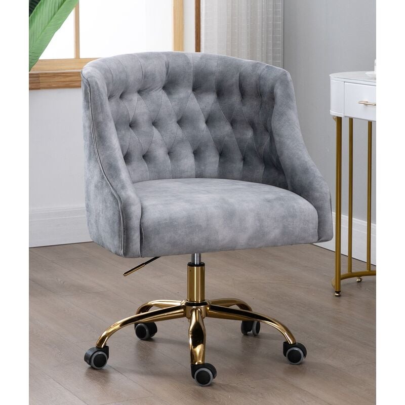 Velvet Upholstered Tufted Office Chair Gold Base-Silver