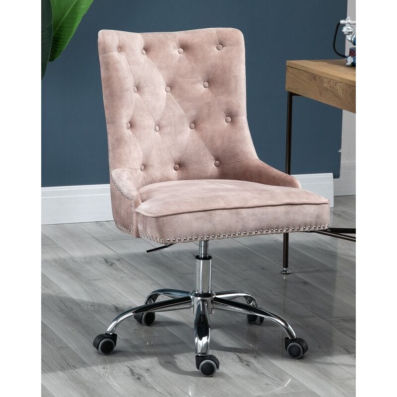 Velvet Upholstered Tufted Office Chair with Studs-Champagne