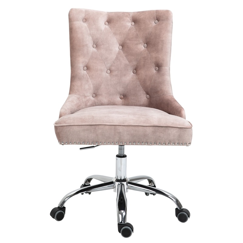 Buy Velvet Upholstered Tufted Office Chair with StudsChampagne MyDeal