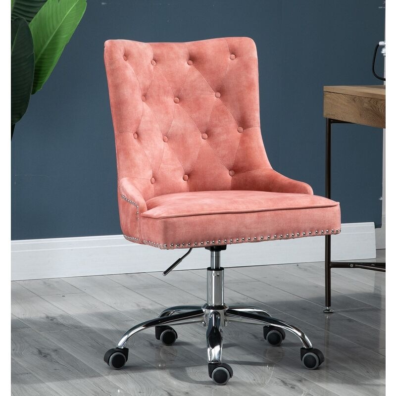 Buy Velvet Upholstered Tufted Office Chair with StudsPink MyDeal