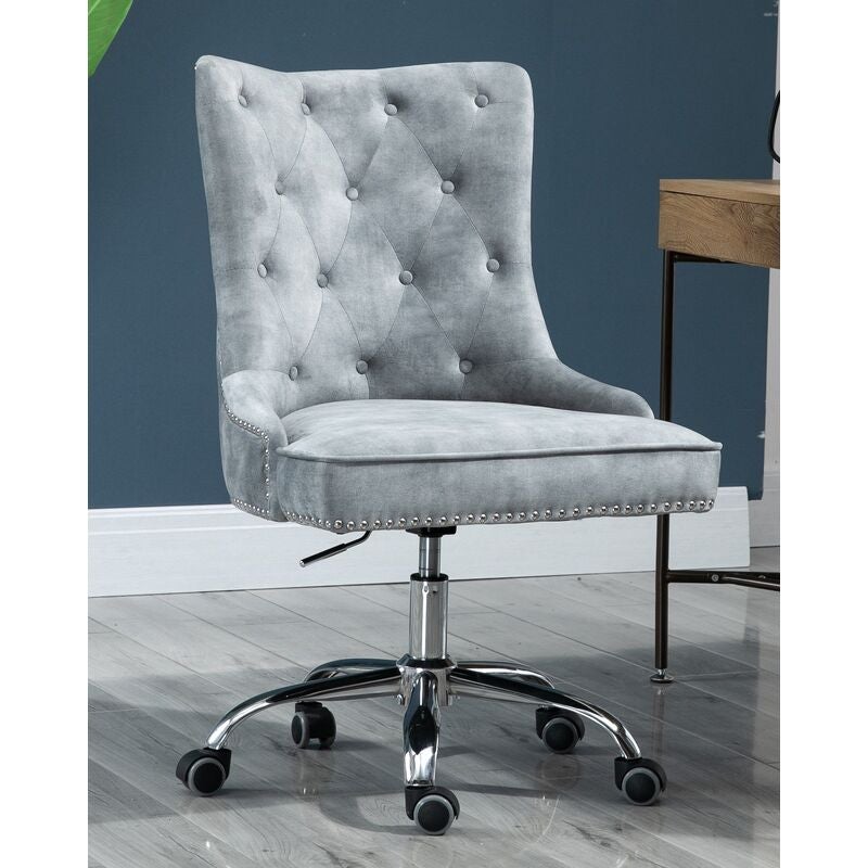 Velvet Upholstered Tufted Office Chair with Studs-Silver