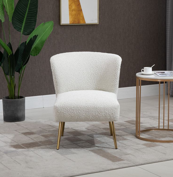 white boucle accent chair