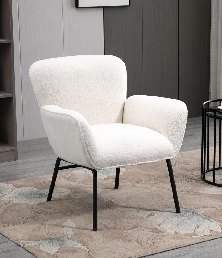 White Boucle Armchair Lounge Chair Accent Retro Armchairs