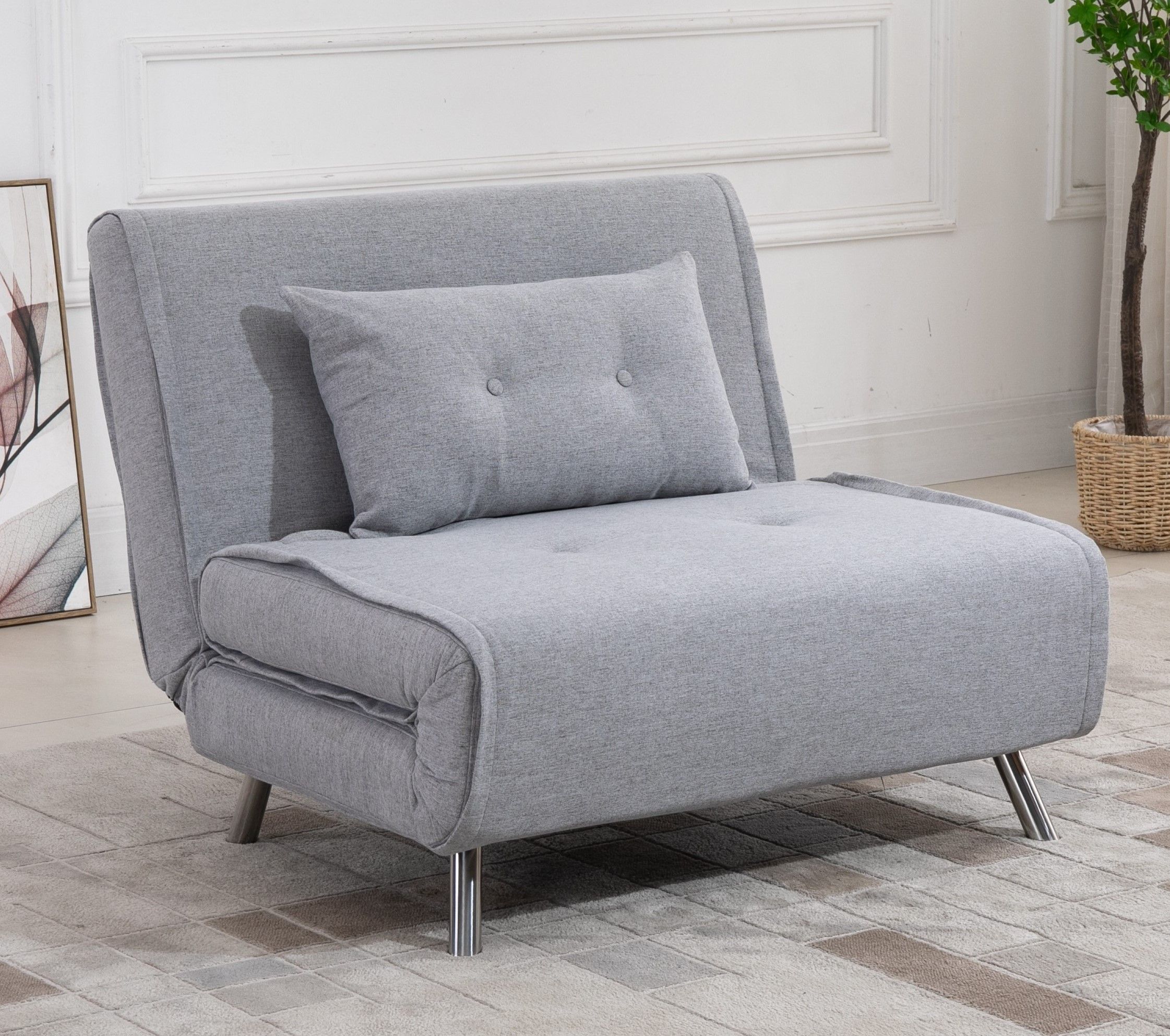Wooden Frame Adjustable Sofa Bed Comfortable Chair 1 Seater Grey King Single Bed