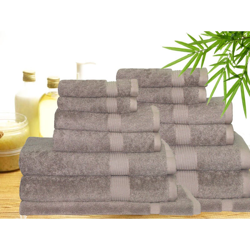 14 Piece Bamboo Cotton Bath Towel Set in Mocha