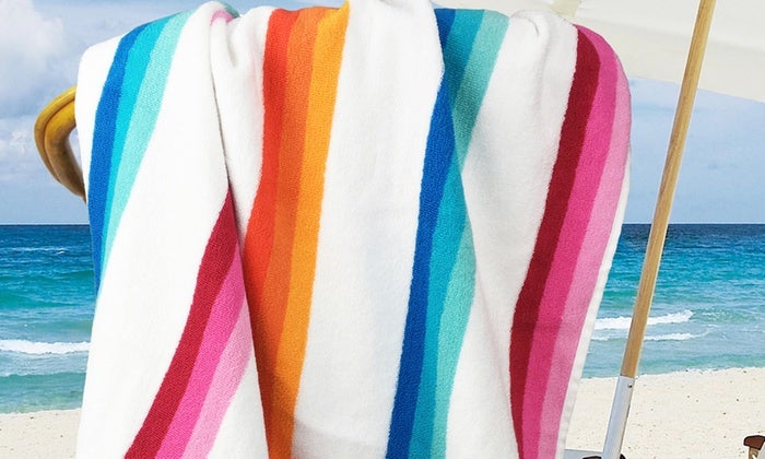 Jacquard Egyptian Cotton Multi-Stripe Beach Towel Twin Pack