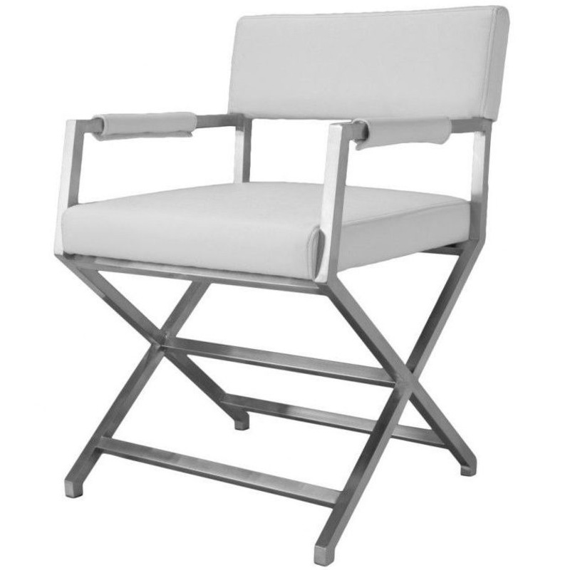 Buy Minimalist Steel & Bonded Leather Armchair in White MyDeal