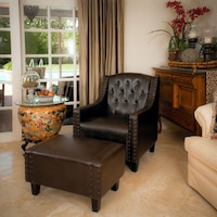 Vintage Bonded Leather Armchair & Ottoman in Brown