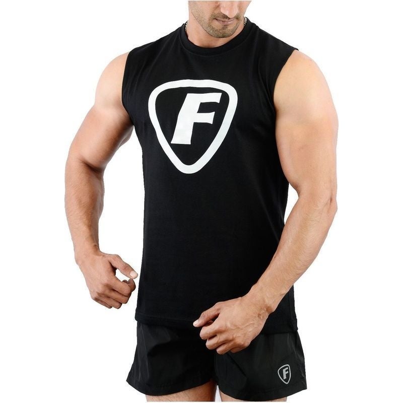 FDX F Logo Bodybuilding Gym Singlet Vest in Black