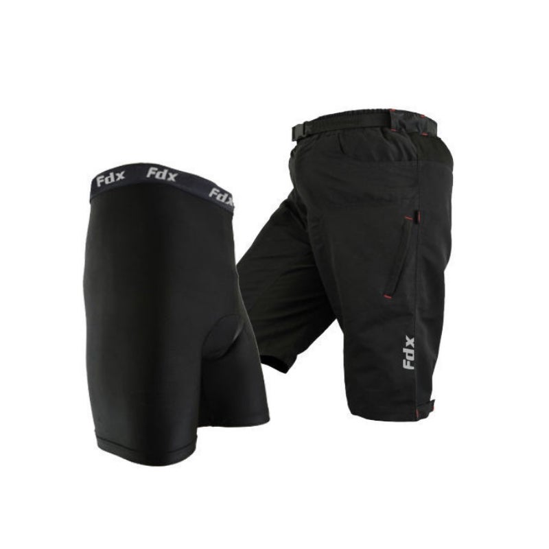 FDX Men's Padded Off-Road Cycling Shorts in Black