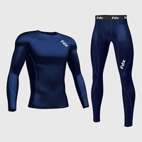 Fdx Men's Set Navy Blue Thermolinx Compression Base Layer Shirt & Leggings