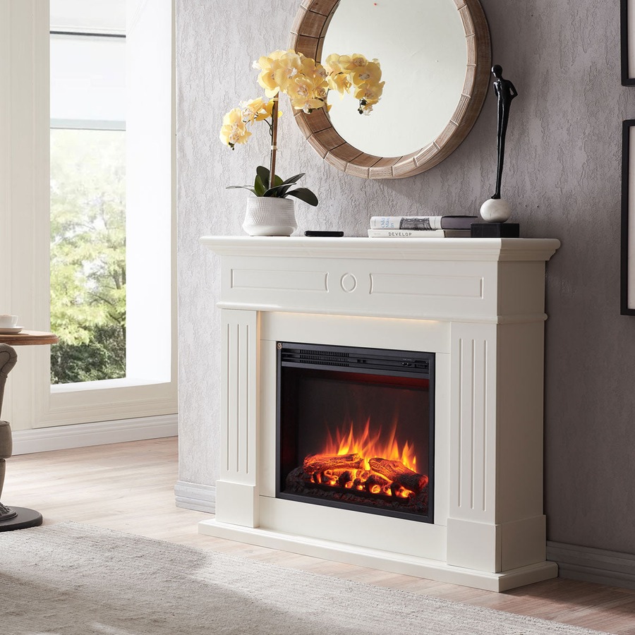 Aura 2000W Electric Fireplace Heater White Mantel Suite