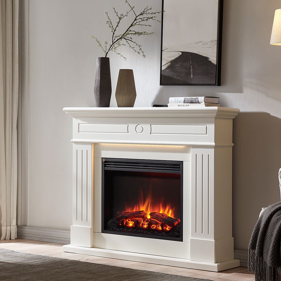 Aura 2000W Electric Fireplace Heater White Mantel Suite