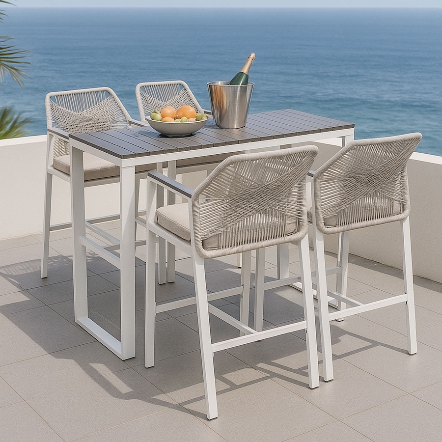 Brighton White Aluminium 5-Piece Outdoor Bar Table & Stool Set
