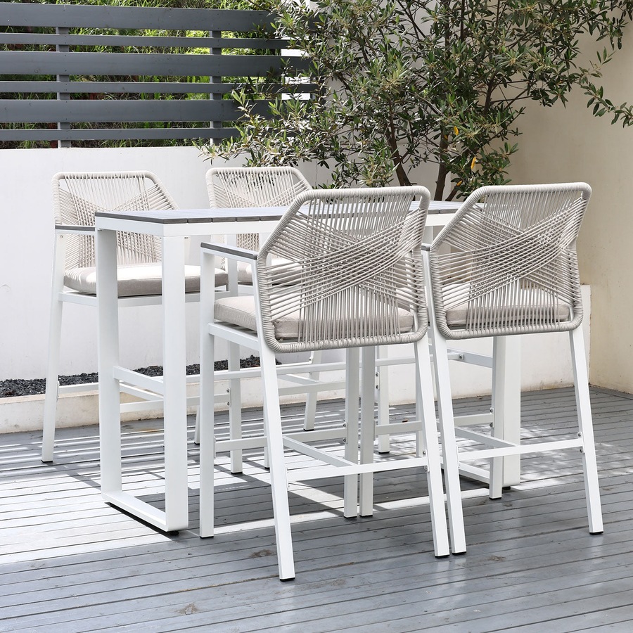 Brighton White Aluminium 5-Piece Outdoor Bar Table & Stool Set