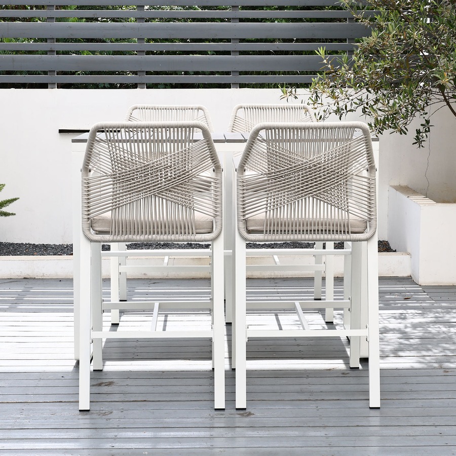 Brighton White Aluminium 5-Piece Outdoor Bar Table & Stool Set