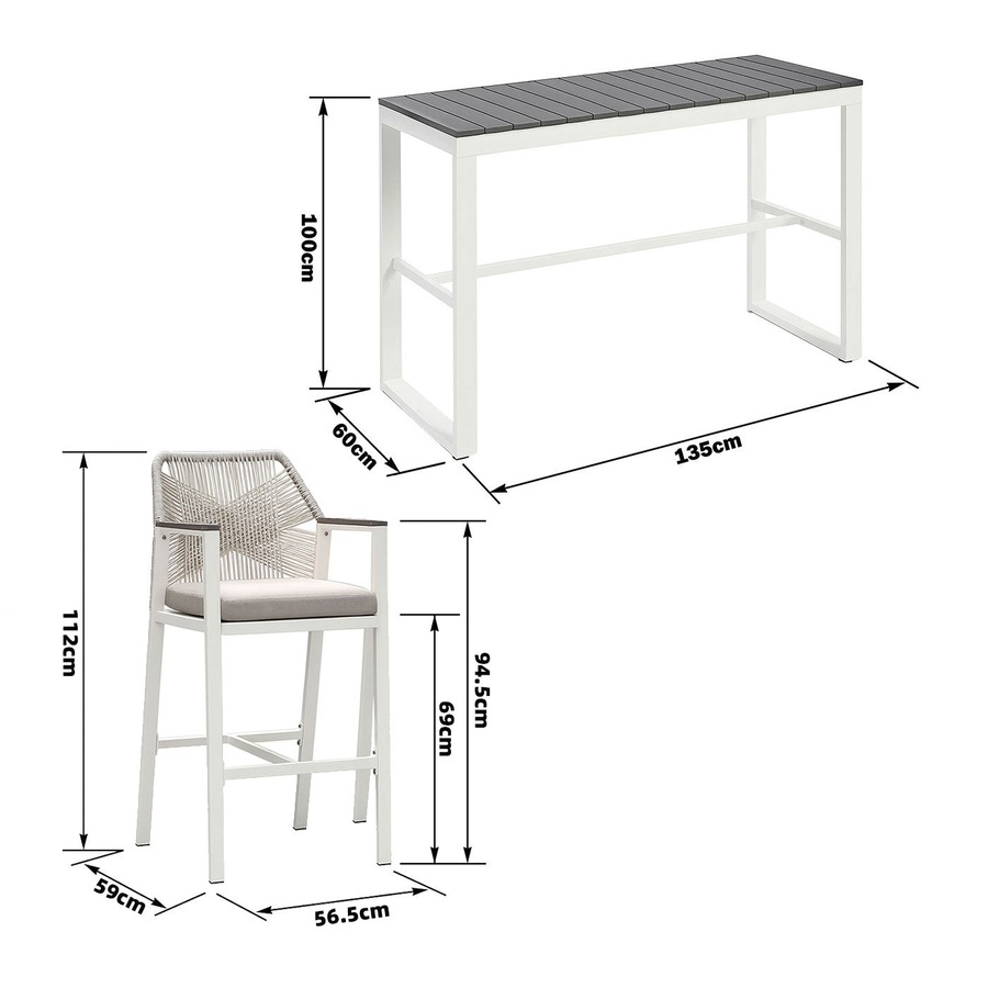 Brighton White Aluminium 5-Piece Outdoor Bar Table & Stool Set