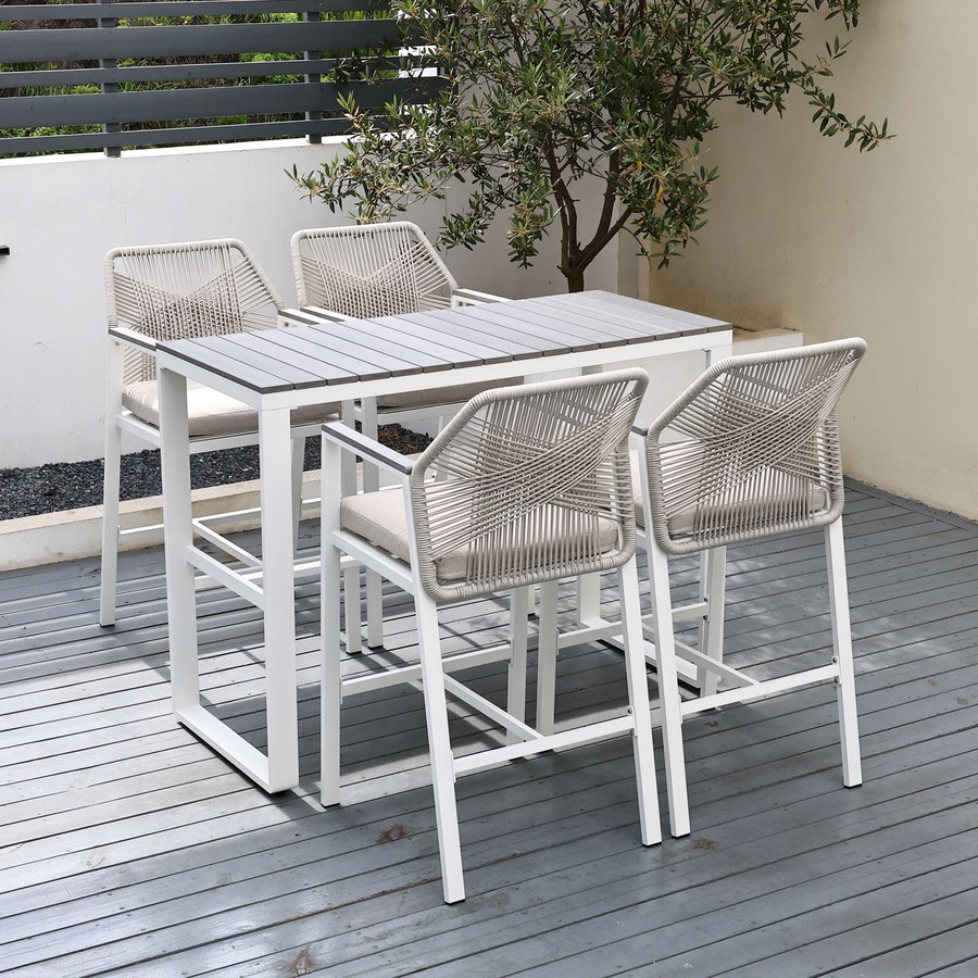 Brighton White Aluminium 5-Piece Outdoor Bar Table & Stool Set