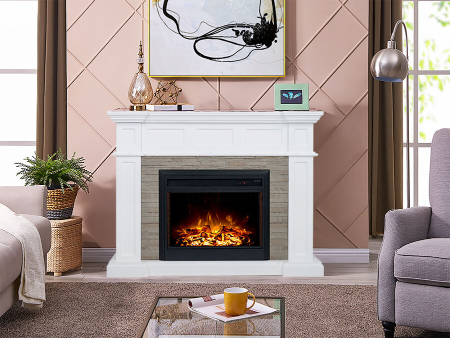 Hudson 2000W Electric Fireplace Heater Mantel Suite Stone Veneer