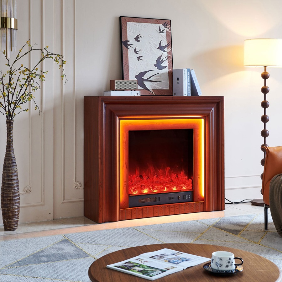 Emerald Electric Fireplace Heater Brown Mantel Suite - Smartphone Control