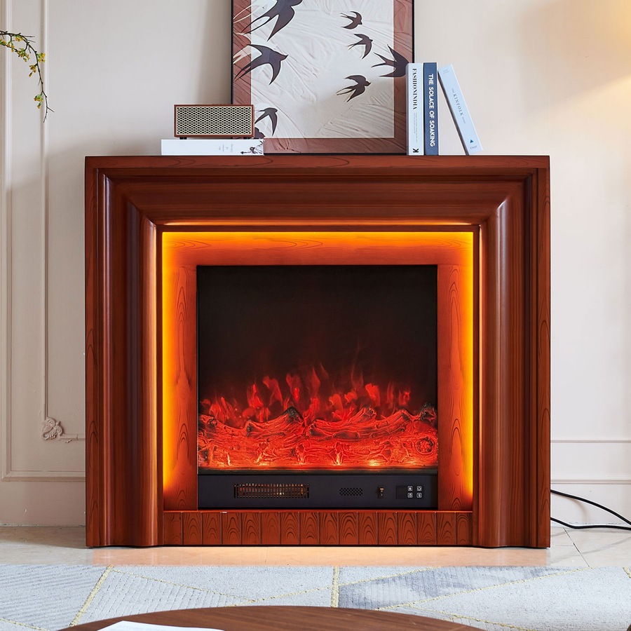 Emerald Electric Fireplace Heater Brown Mantel Suite - Smartphone Control