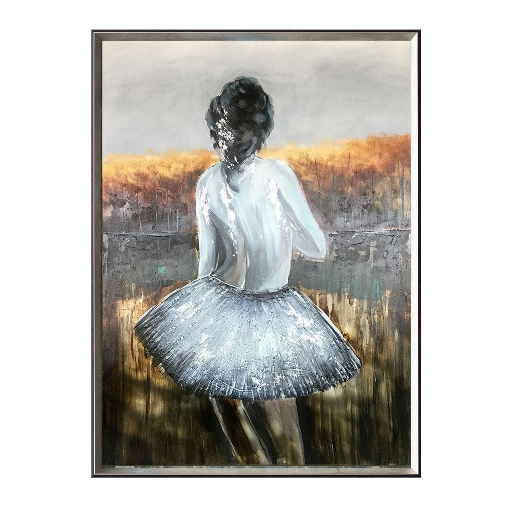 Framed Oil Painting Hand-Painted Abstract People Metal Wall Art - Ballet Girl 122x91cm
