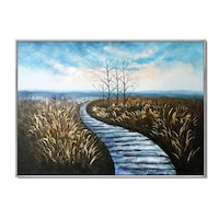 Framed Oil Painting Hand Painted Landscape Modern Canvas - Autumn Path (122cm x 91cm)
