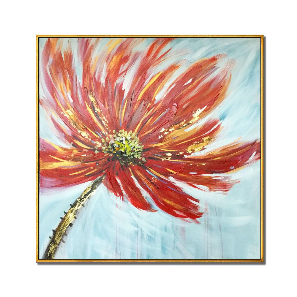 Framed Oil Painting Hand Painted Abstract Floral / Botanical Modern - Flower (101cm x 101cm)