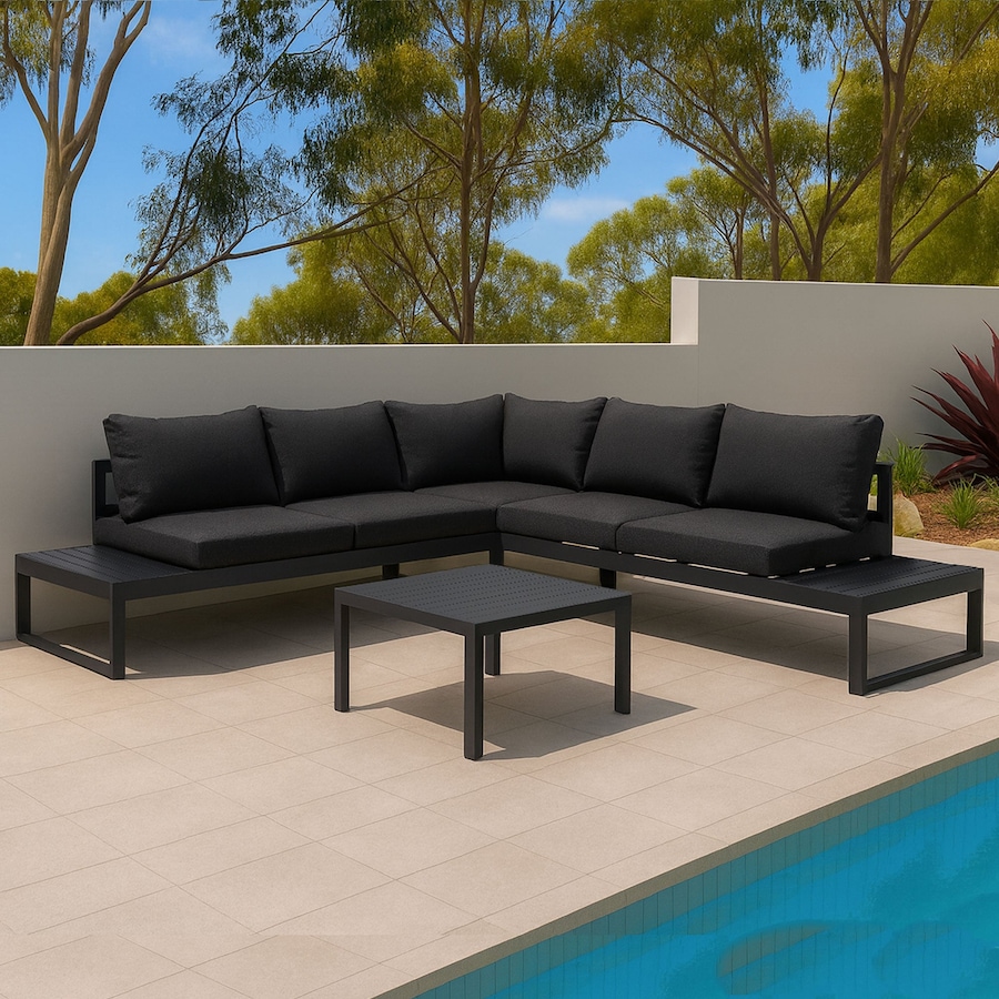 Hampton Charcoal Aluminium Sofa Lounge Set - Charcoal Grey Cushion