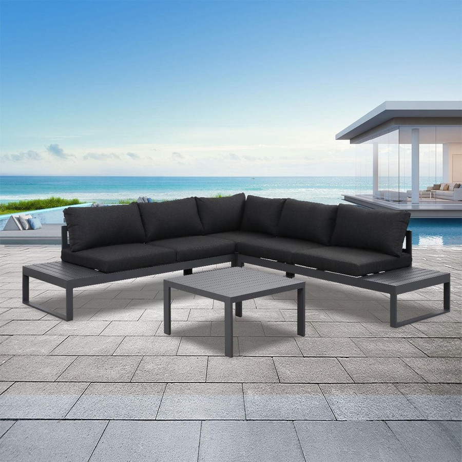 Hampton Charcoal Aluminium Sofa Lounge Set - Charcoal Grey Cushion