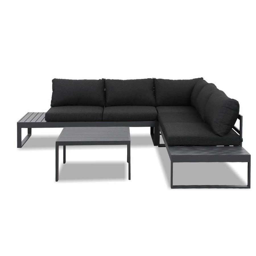Hampton Charcoal Aluminium Sofa Lounge Set - Charcoal Grey Cushion