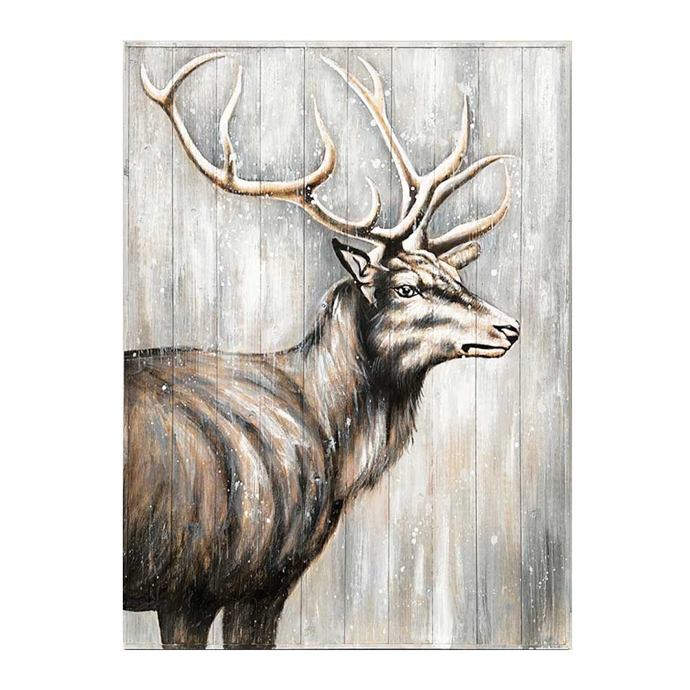 Pallet Wood Oil Painting Hand Painted Abstract Animals Wall Art - Deer's Solitary Vigil (122cm x 91cm)