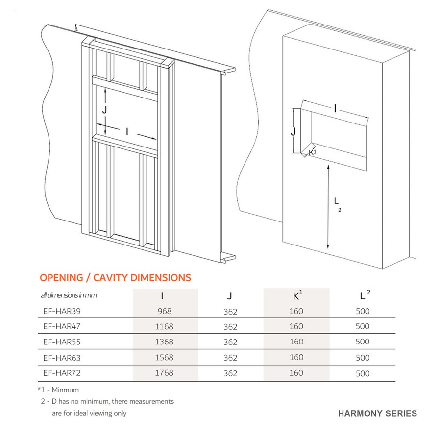 Harmony 1500W 39 inch Recessed / Wall Mounted Electric Fireplace