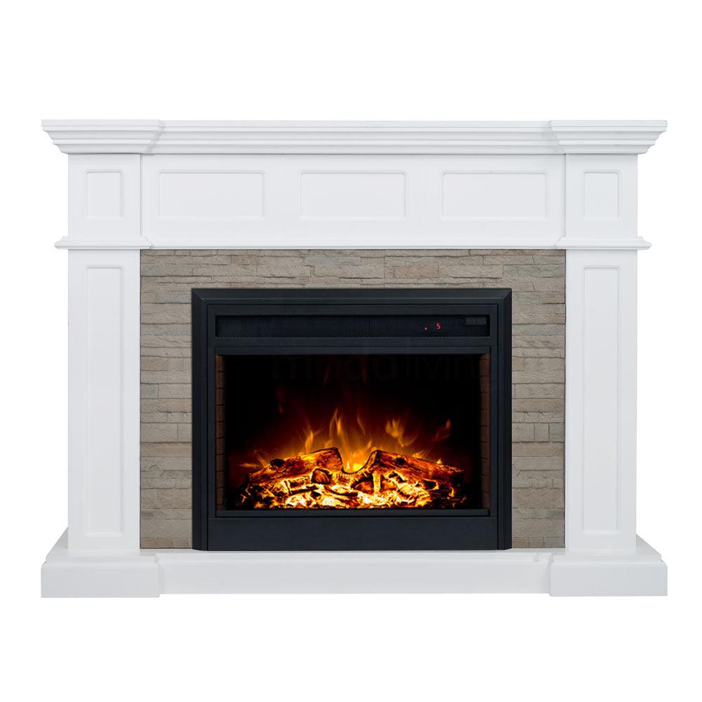 Hudson 2000W Electric Fireplace Heater Stone Veneer White Mantel Suite with 30" Moonlight Insert