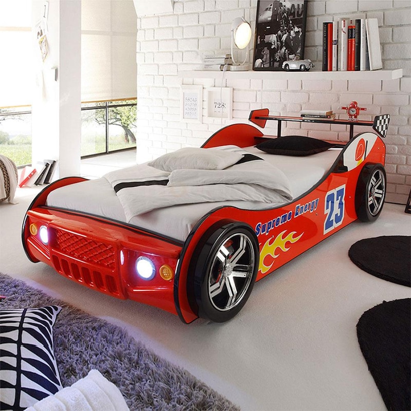 kids gtr racing car bed with head lights 3d wheels red buy novelty beds 9353729008286