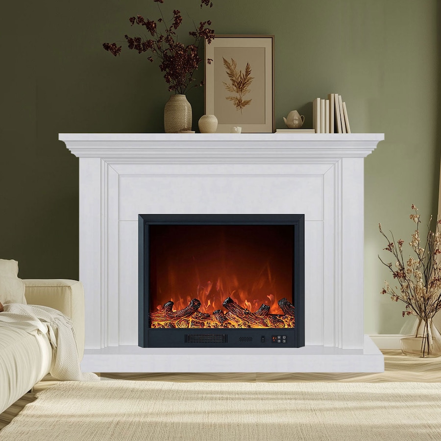 Kingsley 1500W Electric Fireplace Heater White Mantel Suite With 30" Orion Insert