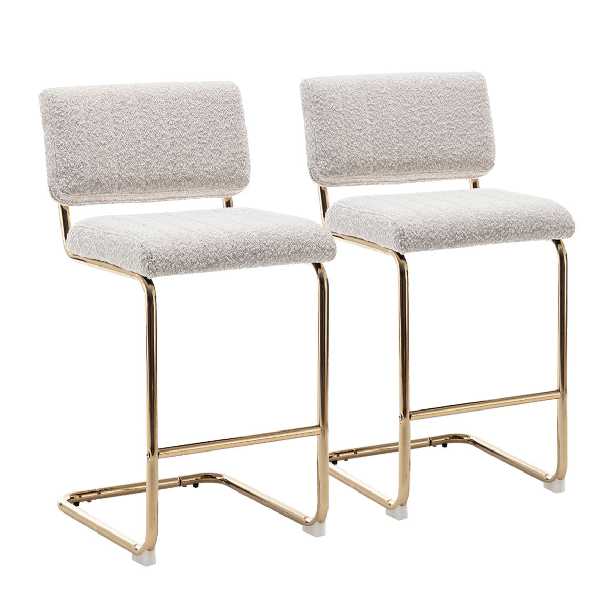 Buy Mila Bar Stool Set of 2 Light Beige Boucle Fabric Golden Legs MyDeal