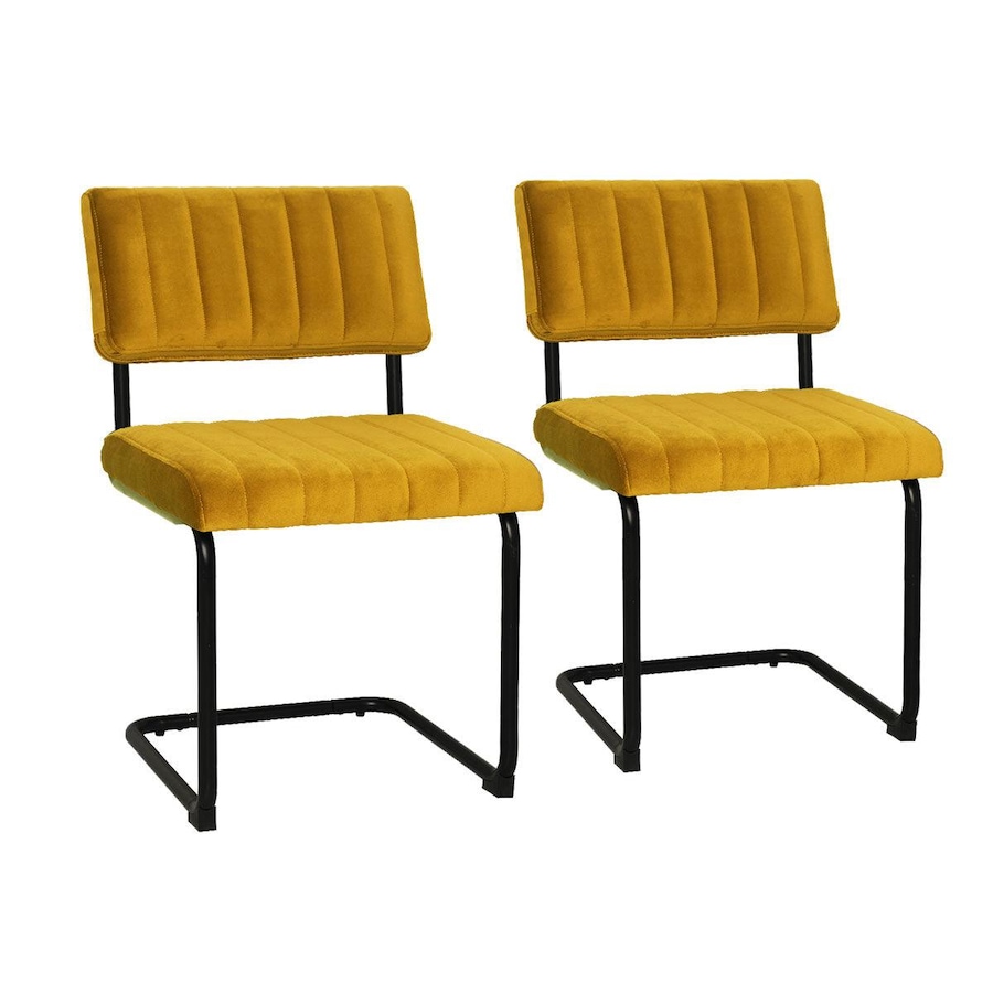 Mila Dining Chair (Set of 2) - Yellow Velvet Fabric Black Golden Legs