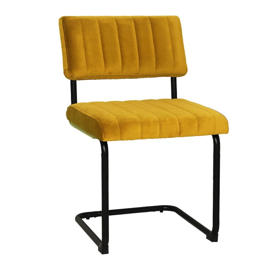 Mila Dining Chair (Set of 2) - Yellow Velvet Fabric Black Golden Legs