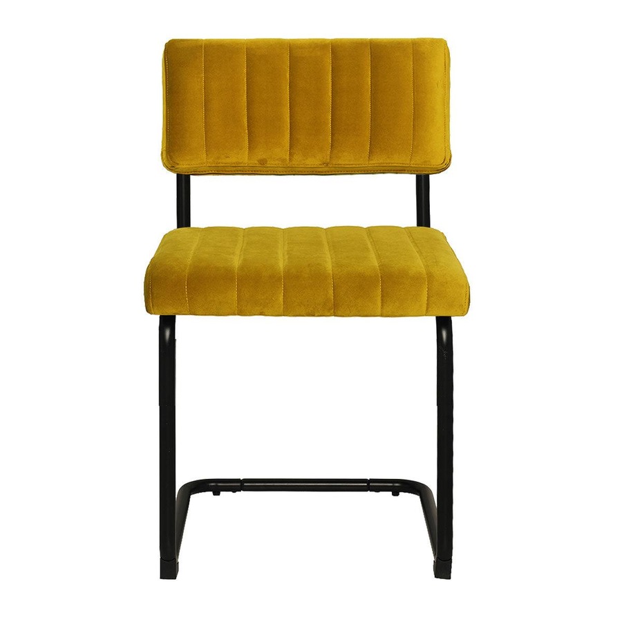 Mila Dining Chair (Set of 2) - Yellow Velvet Fabric Black Golden Legs