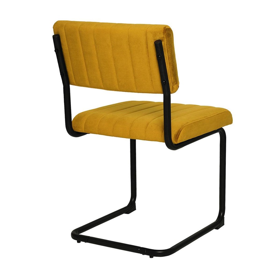 Mila Dining Chair (Set of 2) - Yellow Velvet Fabric Black Golden Legs