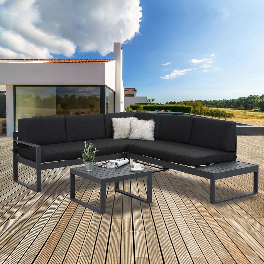 Milano Charcoal Aluminium Sofa Lounge Set - Dark Grey Cushion