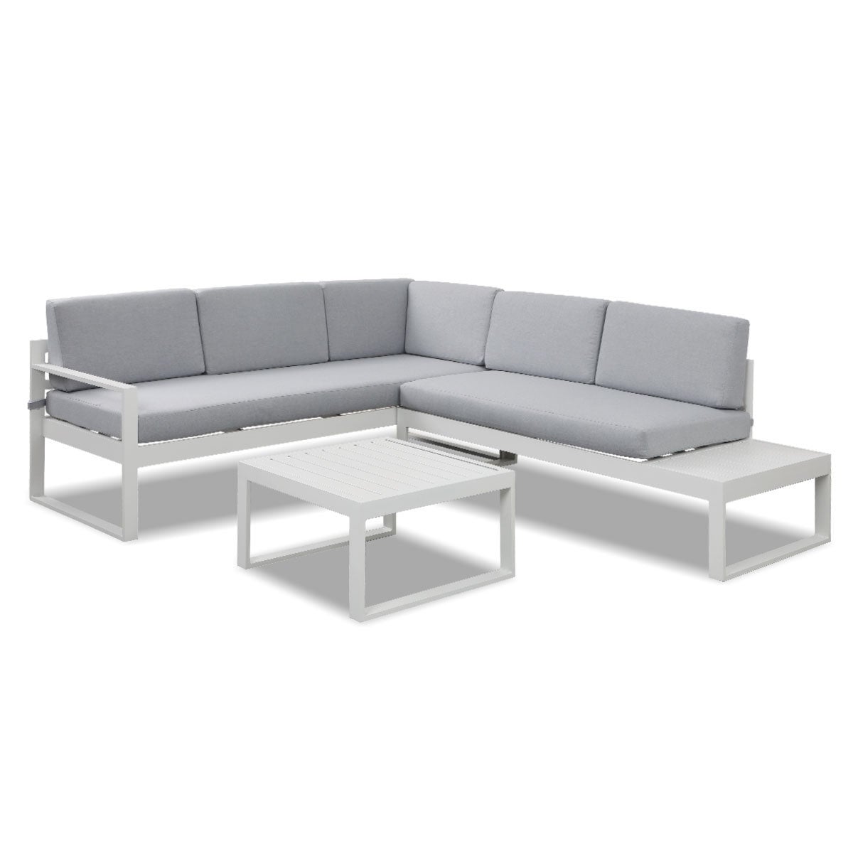 Milano White Aluminium Sofa Lounge Set - Light Grey Cushion