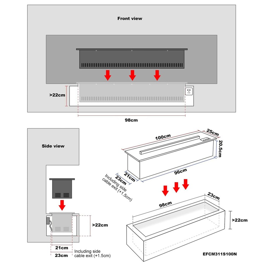 Mistline 100cm Water Vapour Electric Fireplace – Smartphone Control