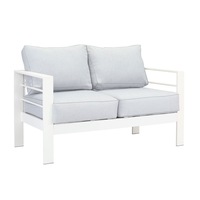Paris 2 Seater White Aluminium Outdoor Sofa Lounge with Arms - Light Grey Cushion
